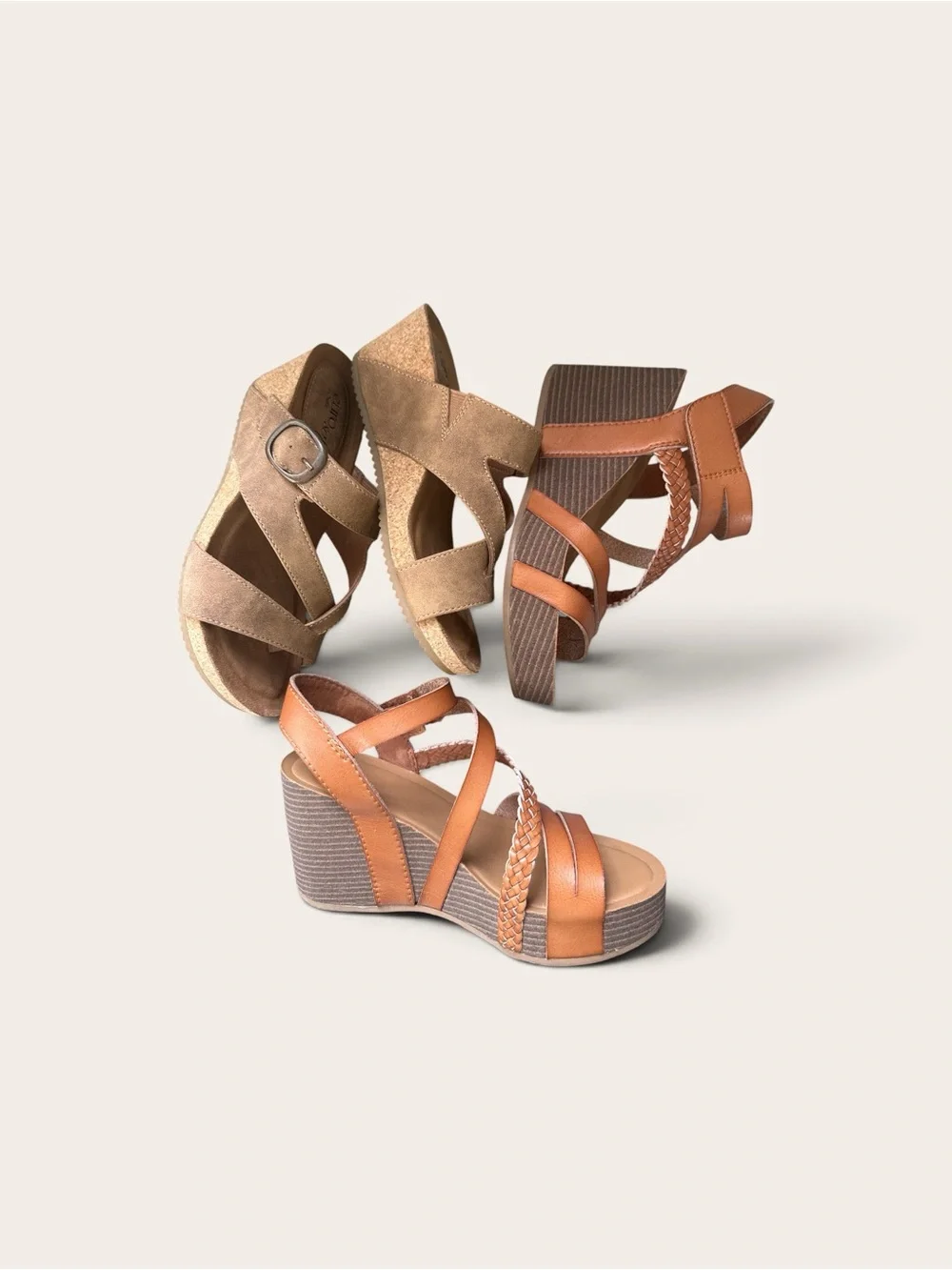 Bundle 2 Wedge Sandals Size 6 - Xappeal and Eurosoft Emrie Strappy Excellent Tan